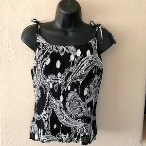 Pleated Expandable Spaghetti Strap Black & White Top Sheer